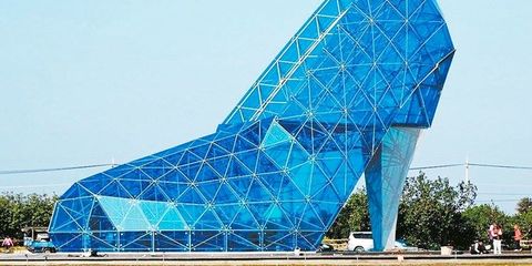 Architecture, Technology, Line, Landmark, Slope, Triangle, Rectangle, Electric blue, Engineering, Composite material, 