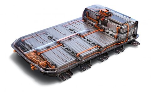 <p>The 960-pound battery pack consists of 288 LG cells and 10 modules packed inside a steel and plastic box that serves as a structural member that contributes 28 percent of the car's total torsional rigidity. What GM calls a cold plate in contact with the bottom of the cells circulates coolant to keep the batteries' operating temperature in the desired range.</p>