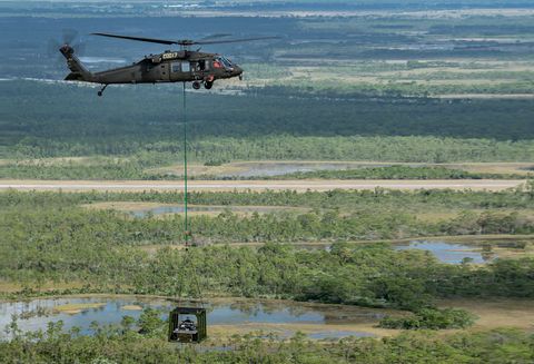 Helicopter, Rotorcraft, Aircraft, Military helicopter, Helicopter rotor, Plain, Wetland, Marsh, Aviation, Military aircraft, 