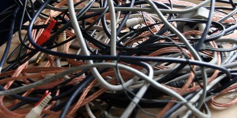 Cable, Electrical wiring, Technology, Wire, Electrical supply, Iron, Metal, Electronics accessory, Cable management, Electronic component, 