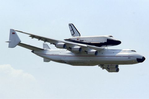 <p>You know those planes that fly with a space shuttle on their backs? Well the Russian Antonov An-225 Mriya is the biggest of them all. It holds the world record for the largest single-item payload, 418,834 pounds, as well as the record for total airlifted payload—559,577 pounds, or 280 tons. <span class="redactor-invisible-space"></span></p>