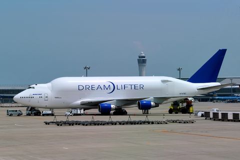 <p>A number of the biggest cargo planes in the world are variations of the Boeing 747. The <a href="https://en.wikipedia.org/wiki/Boeing_747-8">747-8 Freighter</a>, a cargo version of the passenger 747-8 Intercontinental, is actually a heavier plane—with an <span class="redactor-invisible-space"></span>almost 900,000-pound maximum takeoff weight. But the Dreamlifter's fuselage design allows the plane to carry particularly large or awkwardly shaped items. </p>