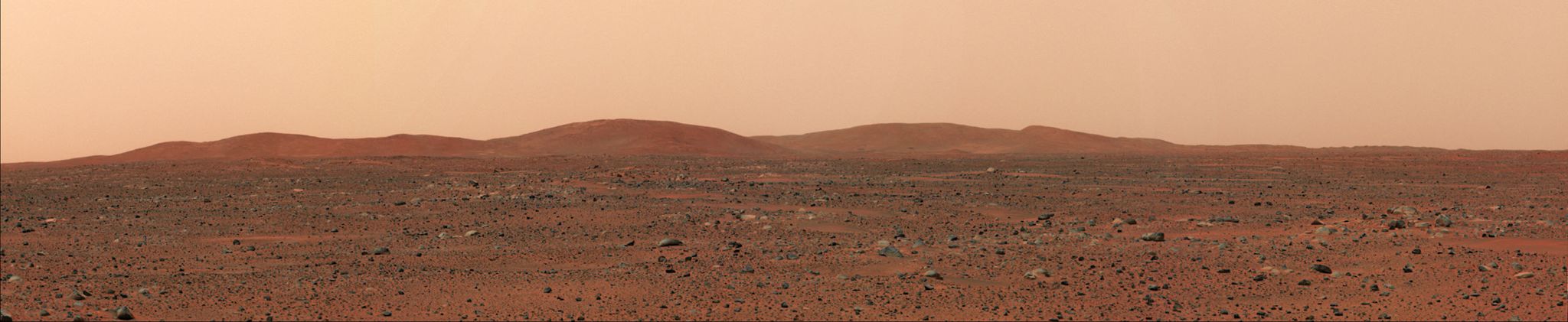  In this handout image released January 13, 2004 by the Jet Propulsion Laboratory in California, the east hills, a potential destination for the rover Spirit, are shown in the distance about 2 to3 kilometers (1 to 2 miles) away. Spirit and an identical rover, Opportunity, scheduled to land on the opposite side of the Red Planet January 24, are part of the $820 million Mars Exploration Rover project.