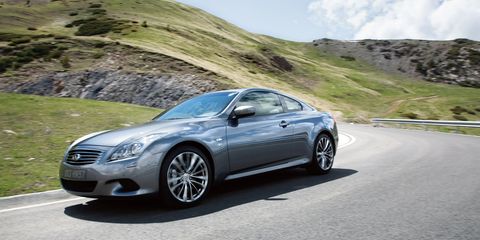 <p>You can get the Q60S Coupe with a stick, as long as you select the 6MT or the Limited 6MT trim. You'll get the aging VQ <a href="http://www.caranddriver.com/infiniti/q60">3.7-liter V6</a> that's good for 330 hp and 270 lb.-ft. of torque. It's a RWD and sleek-looking, though it'll soon be discontinued and <a href="http://www.roadandtrack.com/car-shows/detroit-auto-show/news/a27831/infiniti-q60-first-look/">replaced with the new Q60</a>, which doesn't offer a manual option. Yet. . .</p>