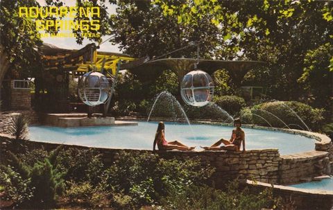 <p>Situated at the headwaters of San Marcos River, Aquarena Springs was a popular resort featuring a sky ride, submarine theater and glass-bottom boat tours with program of swimming performances.</p>