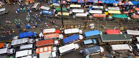 Overhead of jeepneys clogging main road of Divisoria Market, Manila, National Capital Region, Philippines, South-East Asia