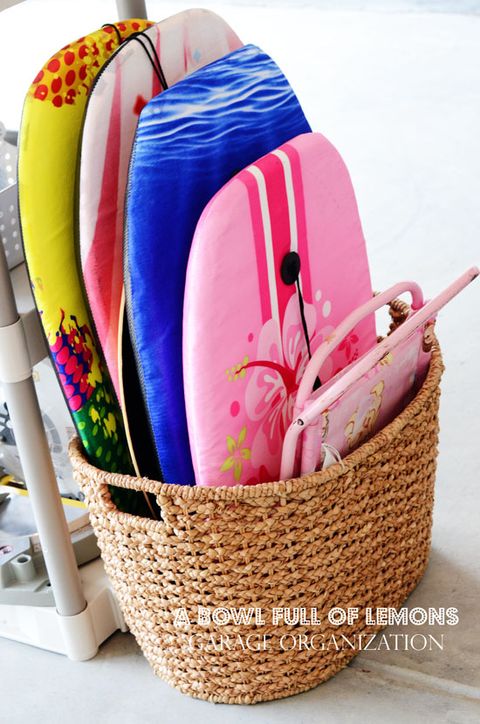 <p>Keep all your beach necessities in one basket so when it comes time to leave you can just grab and go. </p><p><strong>Get the tutorial at <a href="http://www.abowlfulloflemons.net/2012/09/home-organization-101-week-2-garage.html" target="_blank">A Bowl Full of Lemons</a></strong><strong>. </strong></p>