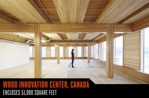 <p>British Columbia, Canada, is home to plenty of timber. No surprise, then that the lumber industry wants a home base to showcase its abilities. The Wood Innovation and Design Centre in Prince George, B.C., is eight stories tall and includes 51,000 square feet of office and educational space, including space filled by the University of Northern British Columbia's Master of Engineering in Integrated Wood Design program. Designed by Vancouver architect Michael Green, the building includes laminated veneer lumber and an interior sheathed entirely in wood.</p>