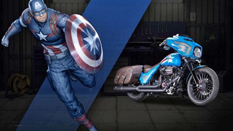 Motorcycle, Captain america, Automotive tire, Fictional character, Fender, Superhero, Shield, Avengers, Hero, Motorcycle accessories, 