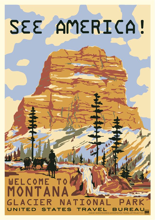 Vintage Travel Poster see America Montana USA