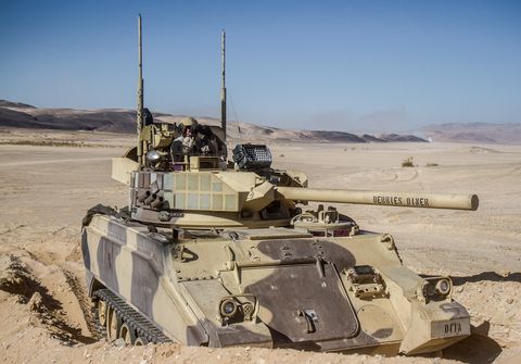 Combat vehicle, People, Military vehicle, Tank, Landscape, Self-propelled artillery, Sand, Army, Gun turret, Military organization, 