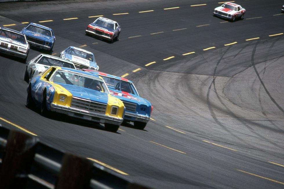 Driver Dale Earnhardt leads the pack at the World 600 race on May 27, 1979 at the Charlotte Motor Speedway in Concord, North Carolina.