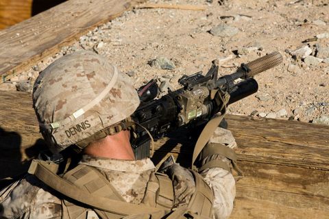 Soldier, Military person, Military uniform, Military camouflage, Gun, Army, Firearm, Military organization, Machine gun, Shooting, 