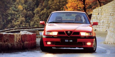 <p>Yes, Alfa will bring <a href="http://www.roadandtrack.com/new-cars/first-drives/a31432/alfa-romeo-giulia-quadrifoglio-first-drive/" target="_blank" data-tracking-id="recirc-text-link">the rear-drive Giulia sedan</a> to the states soon, but what if you want something slightly more boxy? The 155 should do the ticket, especially in Q4 form, which shared a drivetrain with <a href="http://www.roadandtrack.com/car-culture/classic-cars/videos/a30412/lancia-delta-integrale-evo-ii-petrolicious/" target="_blank" data-tracking-id="recirc-text-link">the legendary Lancia Delta Integrale</a>.</p>