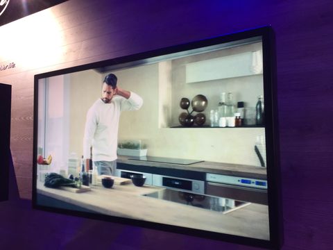 Countertop, Interior design, Display device, Glass, Television set, Led-backlit lcd display, Interior design, Display case, Television accessory, Lcd tv, 