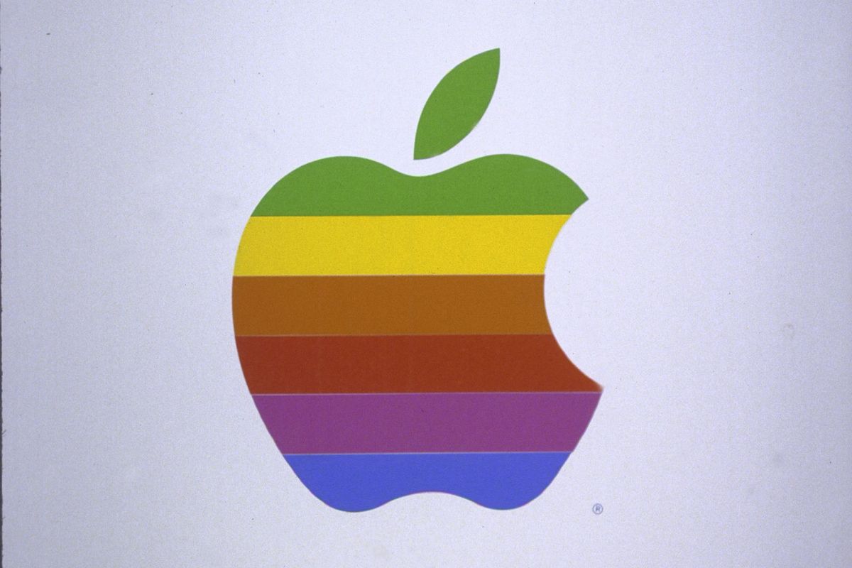 Colorfulness, Apple, Logo, Fruit, Granny smith, Rectangle, Operating system, Graphics, Malus, Produce, 