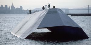 Water, Stealth ship, Vehicle, Sea, Watercraft, Ship, River, Boat, City, 