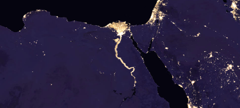Composite image of Nile River and surrounding region at night, 2016.