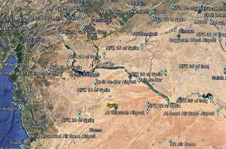 DJI's drone geofences within Iraq and Syria, as seen in Google Earth.