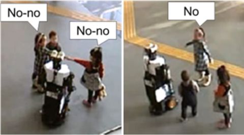 <p>When happens when you leave children alone with a patrol robot? Bullying. Lots of bullying.</p><p>A group of researchers led by ATR Intelligent Robotics and Communication Laboratories wanted to study how robots interact in public spaces, especially as moving machines become more prevalent. Thus, watched children interact with a robot named Robovie, eventually leaving the children unsupervised.</p><p>That's when the taunting started.&nbsp;</p><p>The robot has a collision avoidance system, first asking to get by, then backing up to take an alternate path if the obstacle person doesn't comply. The children blocked the path of the robot. This happened repeatedly, until they started taunting the robot. After a few minutes of calling it an idiot, that's when mayhem truly broke loose.&nbsp;</p><p>"One boy bent the robot's neck, and another boy hit its head with a plastic bottle.&nbsp;<span>We observed other cases of violence outside of the data collection,&nbsp;</span><span>too," the researchers write for a paper presented at Proceedings of the Tenth Annual ACM/IEEE International Conference on Human-Robot Interaction. "For example, one boy first hit the robot's head with his hand&nbsp;</span><span>saying 'Go away,' and then threw a soccer ball onto the robot's&nbsp;</span><span>head. In another case, 3 boys started hitting the robot&nbsp;</span><span>with plastic bottles."</span></p><p>It got worse.</p><p>"This gradually escalated until they started&nbsp;<span>hitting as strong as they could and throwing the bottles on the&nbsp;</span><span>robot," they write. "There was no hardware damage in any of these&nbsp;</span><span>situations which could suggest that the children's violent actions&nbsp;</span><span>were not meant for seriously breaking the robot."</span></p><p>In other words, they were just testing the limits of what the robot could take, which roughly gives you a preview of these tots come eighth grade.&nbsp;</p><p>"Only children caused abuse. If their&nbsp;<span>parents were not close and if there were fewer pedestrians around,&nbsp;</span><span>children tended to stay longer around the robot," the conclusion section states. "When they stayed&nbsp;</span><span>longer, and especially if more children were present, they had a&nbsp;</span><span>greater tendency to cause abuse to the robot."</span></p><p>So they're either saviors or horrific monsters. Regardless, the researchers are now setting about programming abuse avoidance into the robots.&nbsp;</p>
