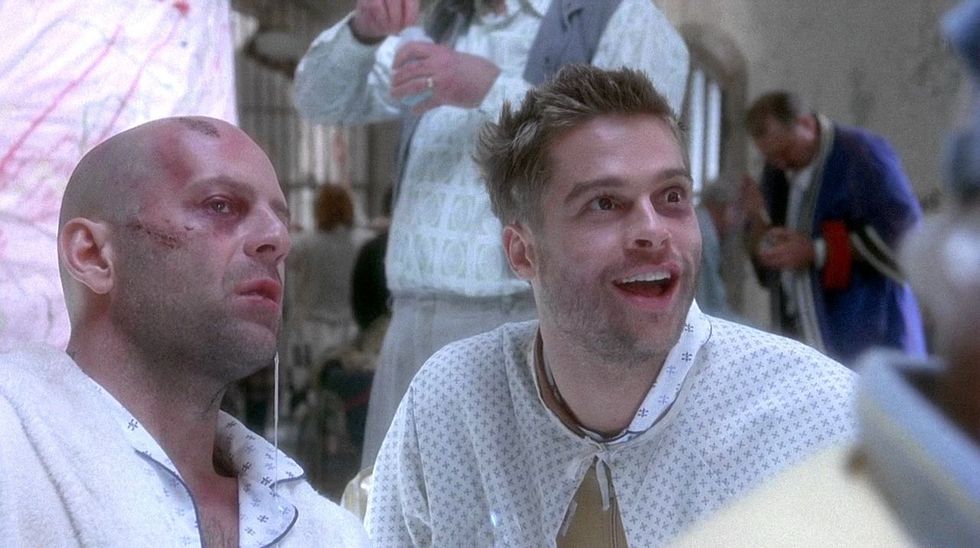 bruce willis and brad pitt in a scene in 12 monkeys