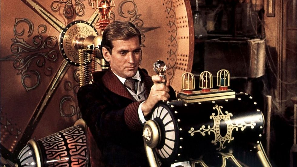 the inventor george sits in his time machine, in the 1960s film the time machine