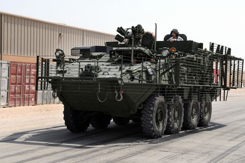 Stryker with slat armor. Qatar, 2009.