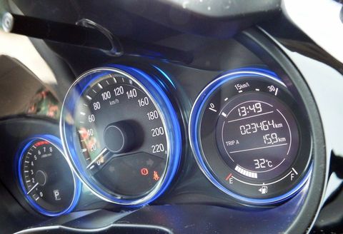 Motor vehicle, Transport, Speedometer, Gauge, Tachometer, Measuring instrument, Odometer, Trip computer, Fuel gauge, Steering wheel, 