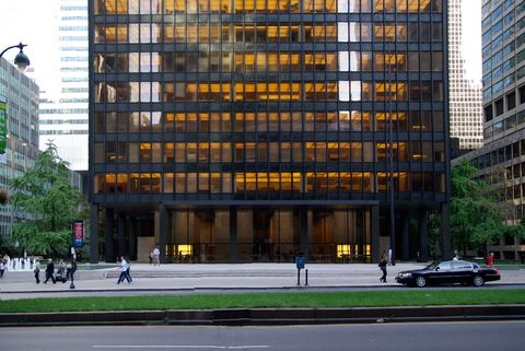 <p>Opened in 1958<span class="redactor-invisible-space"></span> and standing at a modest 38 stories, the 515-foot-tall
Seagram Building designed by Ludwig Mies van der Rohe isn't so much about height as it
is about influence. Instead of embracing all things concrete, the Seagram
Building has a glass and bronze exterior that didn't overwhelm the Park
Avenue site, instead creating a plaza below to set the building off from the
street. The architecture opened up the inside of the building, and
celebrating the steel frame with bronze beams. Plus, the innovative plaza
design has been mimicked by countless city structures since.&nbsp;

<span class="redactor-invisible-space"></span></p>