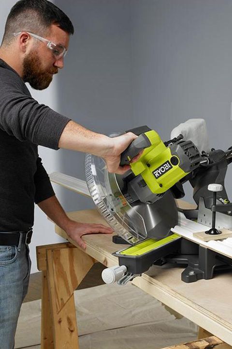 <p><a href="http://www.homedepot.com/p/Ryobi-15-Amp-12-in-Sliding-Miter-Saw-with-Laser-TSS120L/205673791" target="_blank" class="slide-buy--button" data-tracking-id="recirc-text-link">BUY NOW</a><span class="redactor-invisible-space" data-verified="redactor" data-redactor-tag="span" data-redactor-class="redactor-invisible-space"></span></p><p>When you're ready to get serious about DIY,&nbsp;invest in a miter saw. Depending on the work you'll be doing, consider a sliding compound miter saw that cuts large pieces of wood. The saw slides forward for cuts, giving it the ability to slice through a greater variety of lumber. This handy feature costs $40 or more than a stationary model, depending on the brand, but it's worth the extra money.</p><p>If you plan to install molding or ornate trim, you'll want the dual compound feature. This allows you to rotate the blade to make both a miter and a beveled cut in one pass.&nbsp;<a href="http://www.popularmechanics.com/home/tools/reviews/g1293/compound-miter-saw-showdown-8-tools-tested/" data-tracking-id="recirc-text-link" target="_blank">Check out</a>&nbsp;our review of miter saws.&nbsp;</p>