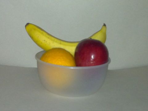 The same fruit bowl with the lights off, but the door open (in near complete darkness).