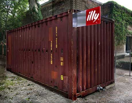 illy push button house, container cafe