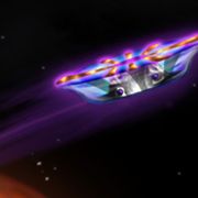 Purple, Magenta, Violet, Light, Space, Visual effect lighting, Neon, Unidentified flying object, Water transportation, Boat, 