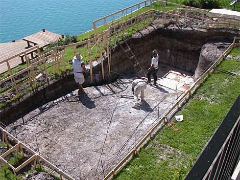 construção da piscina