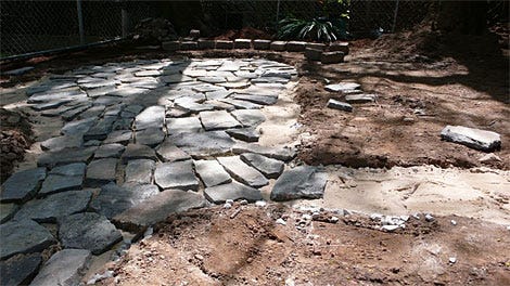 How To Build A Flagstone Patio Designs For Arrange Each Stone Over The Sand Bed As You Assemble Flagstone Puzzle Step Back Frequently To Take A Look At How Overall Picture Is Emerging