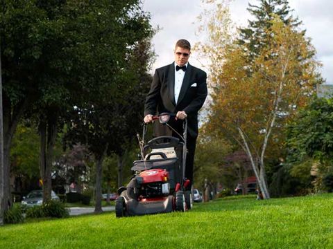 Grass, Mower, Lawn mower, Tie, Suit, Coat, Lawn, Blazer, Garden, Rolling, 