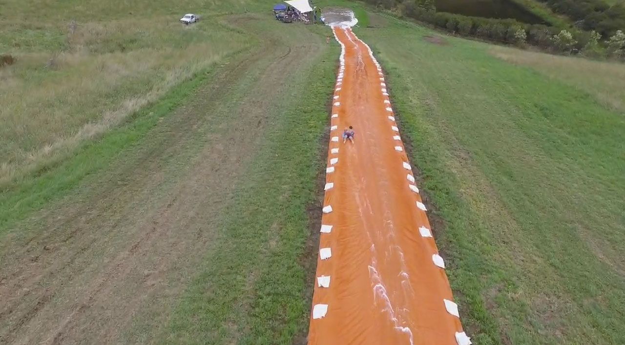 Super Bowl field turned into a giant slip and slide