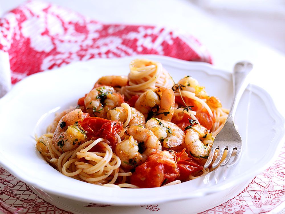 Prawn Spaghetti With Roasted Tomatoes Recipe