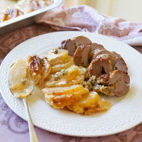 Stuffed pork potato dauphinoise