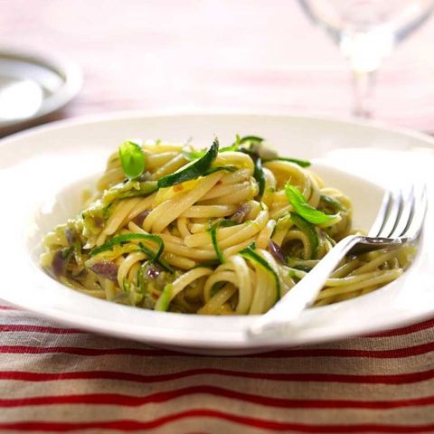 Courgette pasta with anchovies.