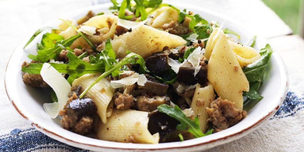 Simply Delicious Sausage Pasta With Aubergine And Rocket