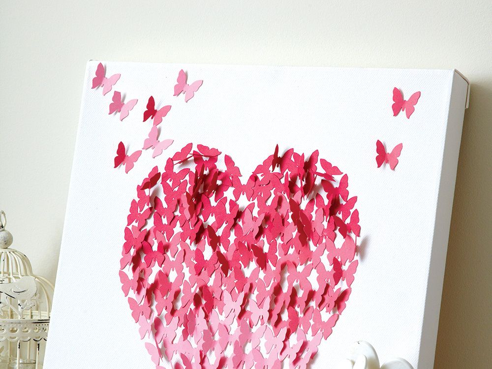 Make Love Heart Canvas Wall Art for Valentine's Day: Homemade Butterfly  Heart Picture