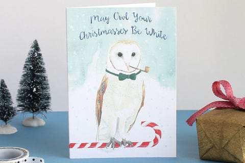 Funny and cute, that's Mister Peeble's motto. This lovely owl design is just one of their many Christmas cards. Prices from £3.00.
