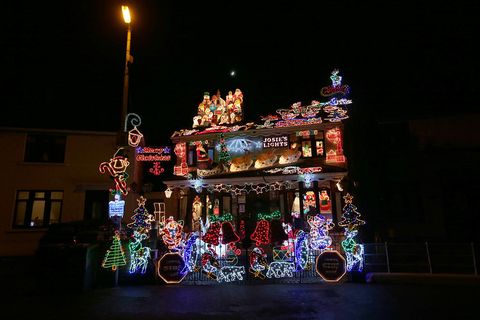 A house decorated with lights for Christmas in the Crumlin