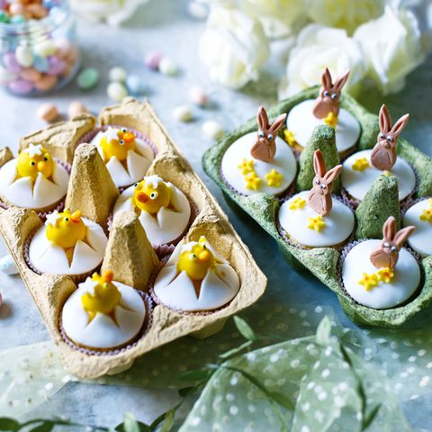 Easter bunny and chick cupcakes