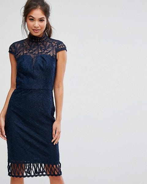 Best Party Season Dresses To Now High Street Cap Sleeve Lace Pencil Dress In Cutwork And High Neck