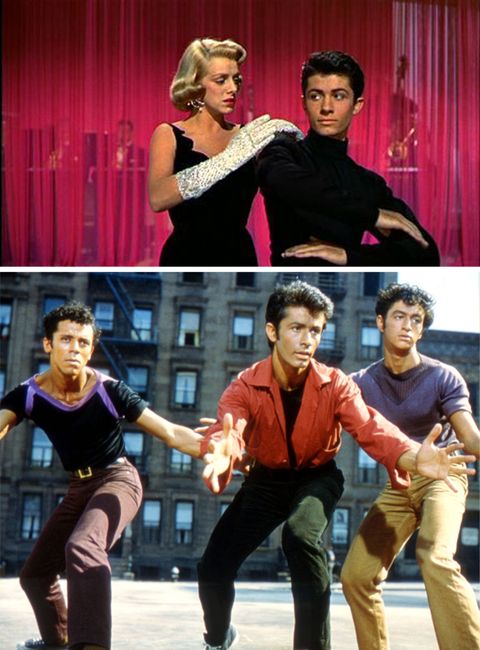 George Chakiris (centre), US actor, in a publicity image issued for the film adaptation of 'West Side Story', USA, 1961. The musical, directed by Jerome Robbins (1918-1998) and Robert Wise (1914-2005), starred, Chakiris as 'Bernardo Nunez'.