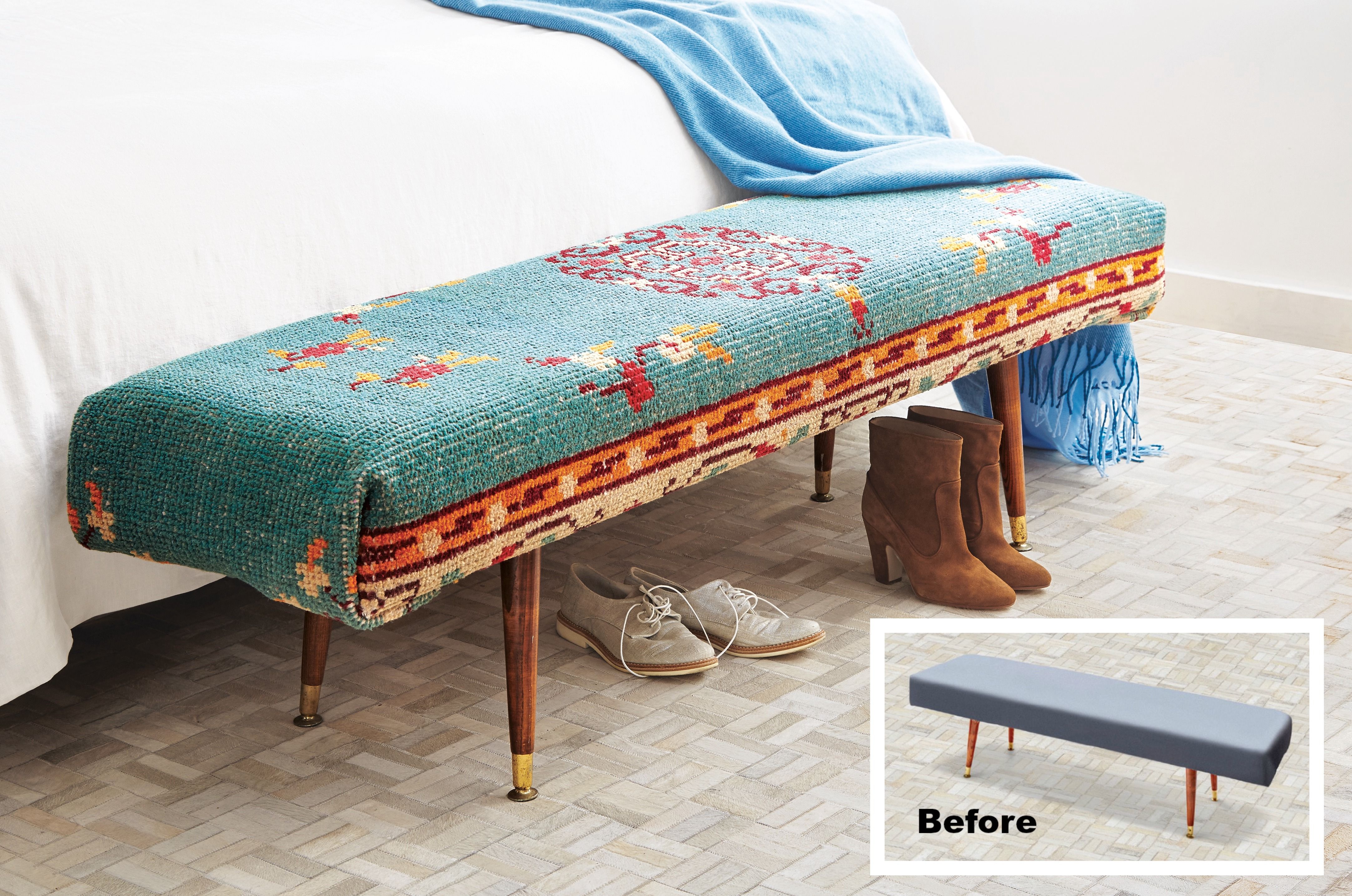 How To Diy Rug Covered Upholstery, Rug Upholstered Ottoman