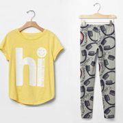 Product, Yellow, Sleeve, Collar, Clothes hanger, Baby & toddler clothing, Pattern, Fashion, Logo, Grey, 