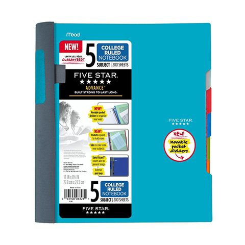 Five Star 5-subject, College Ruled Spiral Notebook